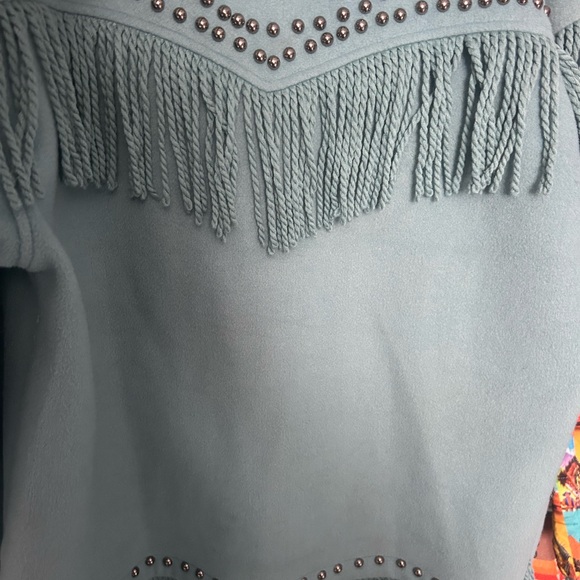 Fringed Studded Light Blue Women’s Western Coat - Picture 4 of 4